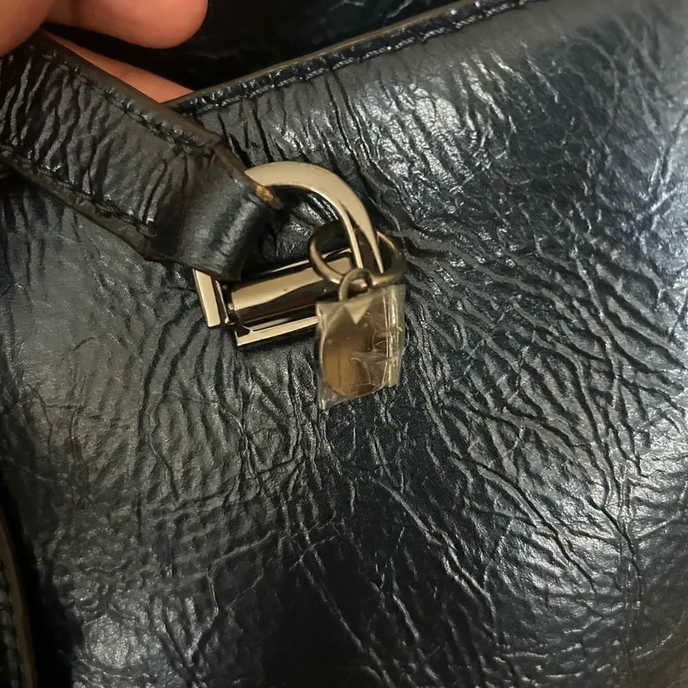 Guess vegan leather tote metallic blue